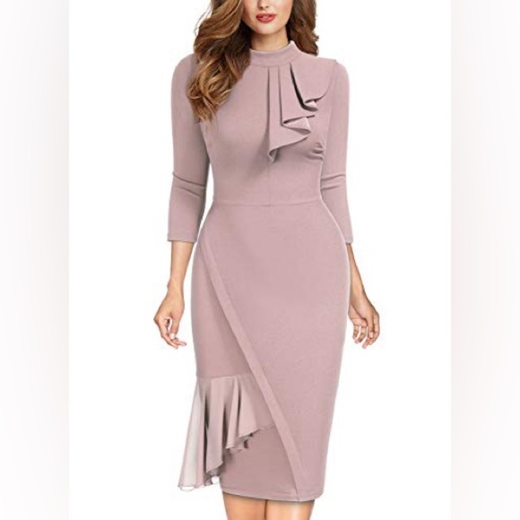 Miusol Asymmetrical Mauve Dress with Ruffle Detail - Picture 1 of 6